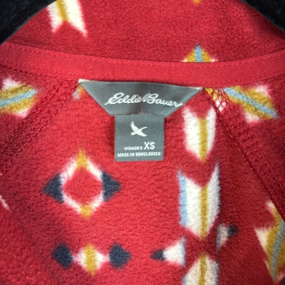 Eddie Bauer Quarter Zip Aztec Print Pullover Fleece Red Women's Size XS - Picture 4 of 9